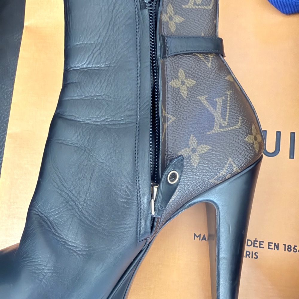 Louis Vuitton Monogram Black and Brown Heeled Boots size 6 - Picture 14 of 16